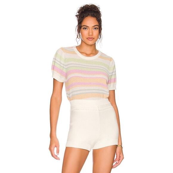Show Me Your Mumu Multicolor Simple Striped Knit Short Sleeve Sweater Crop Top S - Picture 1 of 6